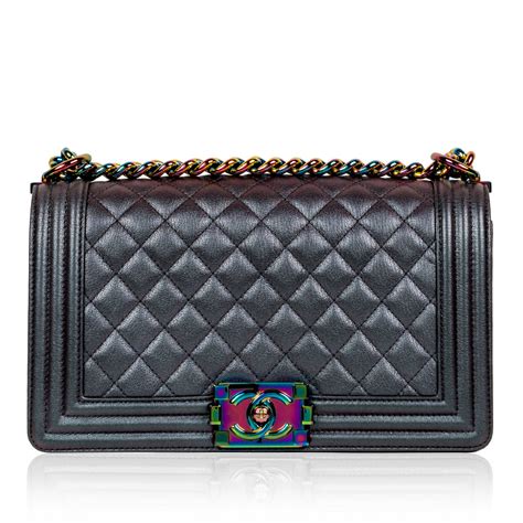 chanel boy chevron turquoise iridescent|Chanel black handbags.